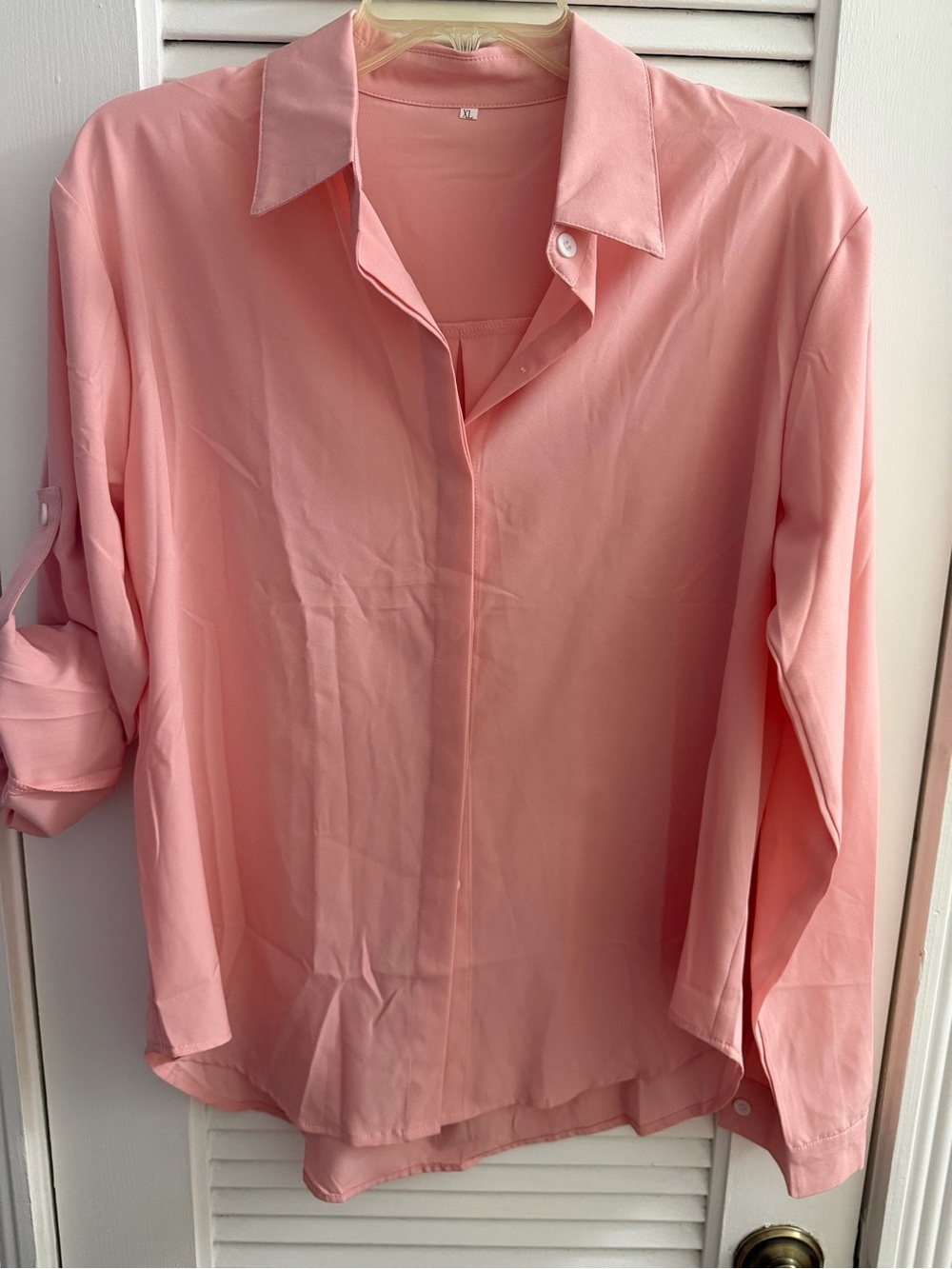 Women's Pink Long Sleeve Button-Front Blouse Size XL
